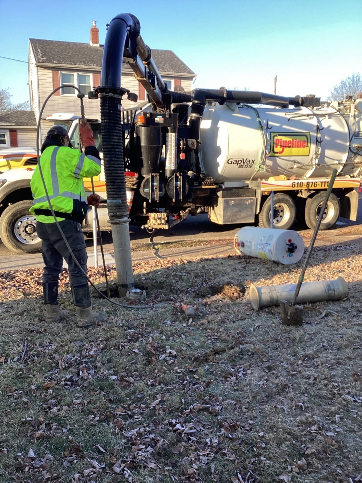 Pipeline Excavation liquid vacuum truck supporting material removal and underground service work